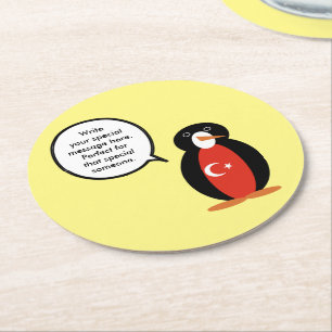 Porta-copo De Papel Redondo Bandeira Turca Ms. Penguin Falante Personalizada