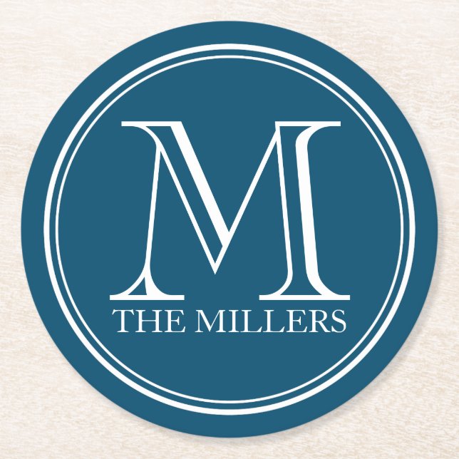 Porta-copo De Papel Redondo Bar/Jantar/Monograma de Ronda de Nomes Editáveis (Frente)