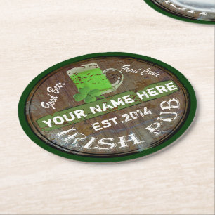 Porta-copo De Papel Redondo Barril de cerveja de pub irlandês