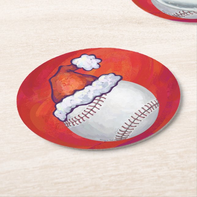 Porta-copo De Papel Redondo Baseball com Santa Hat em Vermelho (Angulado)
