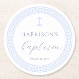 Porta-copo De Papel Redondo Batismo Azul Branco Chave Grega