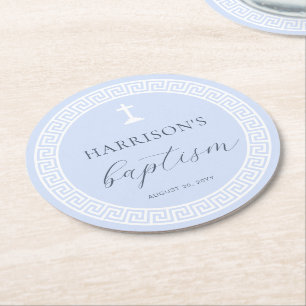 Porta-copo De Papel Redondo Batismo azul-chave grego