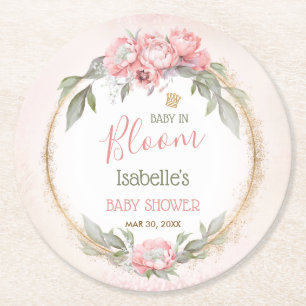 Porta-copo De Papel Redondo Bebê No Bloom Girl Floral Elegante Chá de fraldas 
