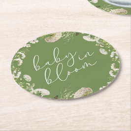 Porta-copo De Papel Redondo Bebê Verde Em Chá de fraldas De Flor Floral