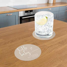 Porta-copo De Papel Redondo Beige Minimalist Hello Baby Modern Chá de fraldas