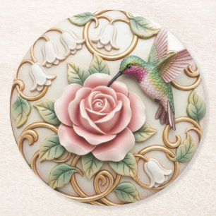 Porta-copo De Papel Redondo Beija-flor Vintage Rosa Floral Vitoriana