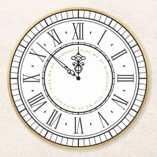 Porta-copo De Papel Redondo Beije-me no relógio de Anos novos da meia-noite