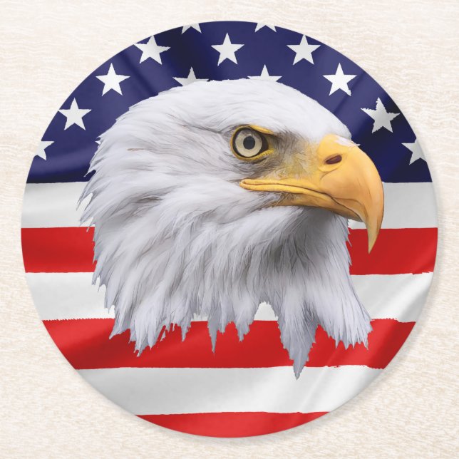 Porta-copo De Papel Redondo Bela águia espantosa dádiva patriótica (Frente)