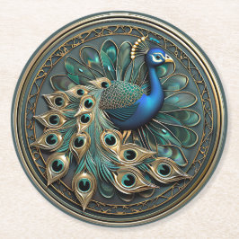 Porta-copo De Papel Redondo Belo Pavão Azul Dourado Turquesa Art Déco  