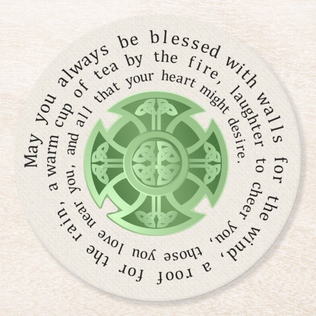 Porta-copo De Papel Redondo Bênção do dia de St Patrick (Frente)