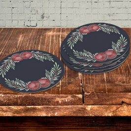 Porta-copo De Papel Redondo Berries vermelhos Enfeites de natal Azul Escuro El