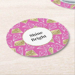 Porta-copo De Papel Redondo Bicho de Diamantes Dourados Rosa Brilhante Anivers