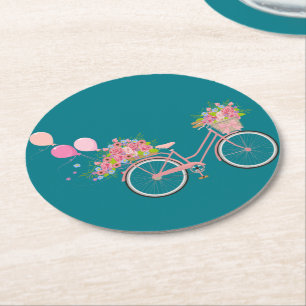 Porta-copo De Papel Redondo Bicicleta Rosa Whimsical