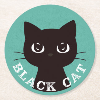 Porta-copo De Papel Redondo BLACK CAT | Minimalist Modern Pop Black Cat