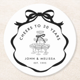 Porta-copo De Papel Redondo Black Coquette Bow Cheers Champagne Tower