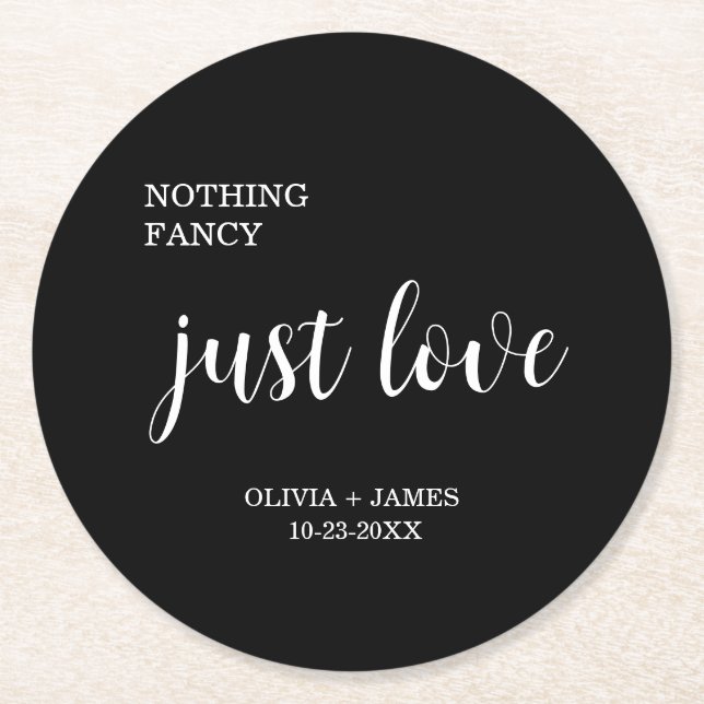 Porta-copo De Papel Redondo Black Nothing Fancy Just Love Wedding   (Frente)