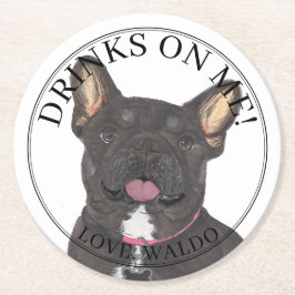 Porta-copo De Papel Redondo Black Tan Tricolor Frenchie Bulldog Personalizado