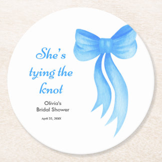 Porta-copo De Papel Redondo Blue Bow She's Tying the Knot Bridal Shower 