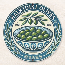 Porta-copo De Papel Redondo Blue Bowl Greek Olive Picture Design