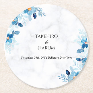 Porta-copo De Papel Redondo Blue Elegant flower summer wedding
