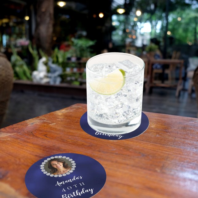 Porta-copo De Papel Redondo Blue white photo diamonds (Criador carregado)