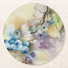 Porta-copo De Papel Redondo Blueberry Botanical Coaster | Presente para Amante