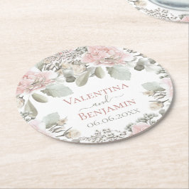 Porta-copo De Papel Redondo Blush floral poeirado rosa aqucolor boho