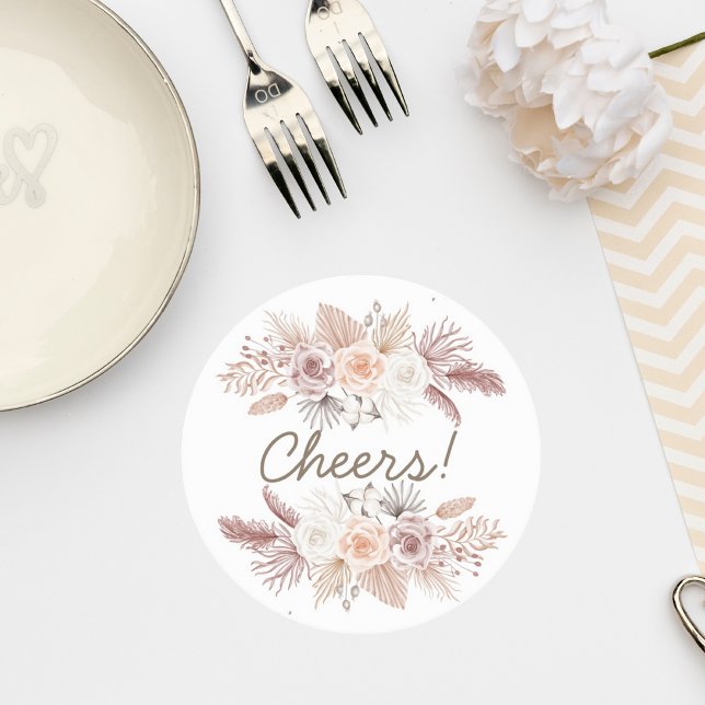 Porta-copo De Papel Redondo Blush Pampas Grass Wedding Coaster (Criador carregado)