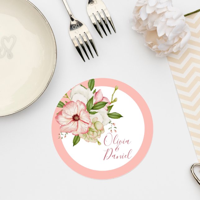Porta-copo De Papel Redondo Blush Pink Floral Wedding Coaster (Criador carregado)
