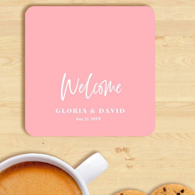 Porta-copo De Papel Redondo Blush Pink Obrigado Casamento (Criador carregado)