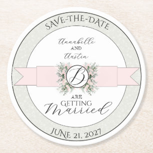 Porta-copo De Papel Redondo Blush Sheer Ribbon Rose Wisteria Cascading Bouquet