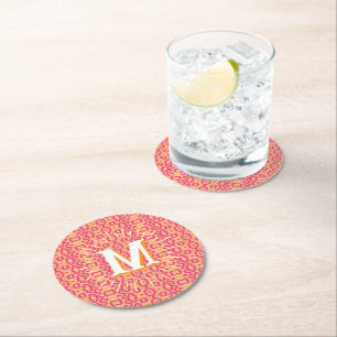 Porta-copo De Papel Redondo Boa Ripple em Rosa + Laranja Personalizado