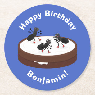 Porta-copo De Papel Redondo Boas formigas patinando em desenho de biscoito