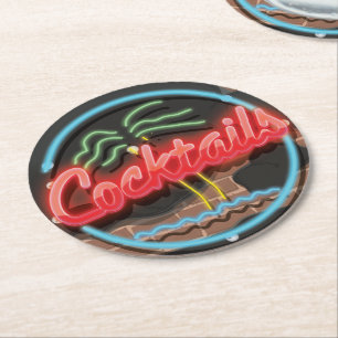 Porta-copo De Papel Redondo Boate de cocktails Neon.