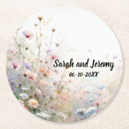 Porta-copo De Papel Redondo Boho Aquarela Floral de Flores Silvestres Personal