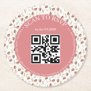 Porta-copo De Papel Redondo boho botânico código qr rsvp casamento elegante