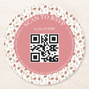 Porta-copo De Papel Redondo boho botânico rsvp qr code na moda de casamento