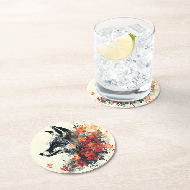 Porta-copo De Papel Redondo Boho Floral Fox Willife Nature (Insitu)