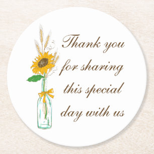 Porta-copo De Papel Redondo Boho Sunflower Country Wedding Amarelo Floral