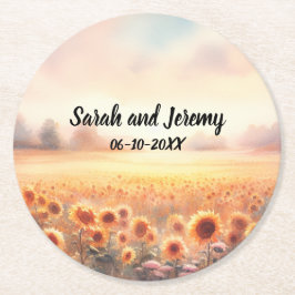 Porta-copo De Papel Redondo Boho Sunflower Rustic Watercolor Casamento