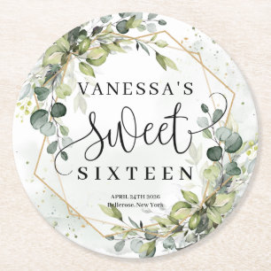 Porta-copo De Papel Redondo Boho watercolor eucalipto ouro 16 anos