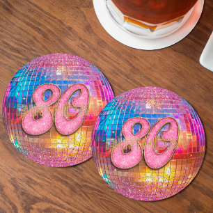 Porta-copo De Papel Redondo Bola de Dança Disco Brilho Rosa Dourado Aniversári