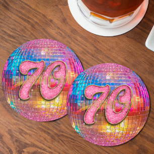 Porta-copo De Papel Redondo Bola de Dança Disco Brilho Rosa Dourado Aniversári