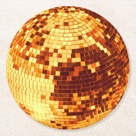 Porta-copo De Papel Redondo Bola de discoteca retrô brilho glitter dourado ani