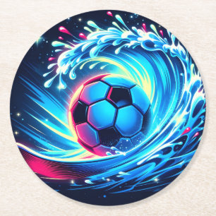 Porta-copo De Papel Redondo Bola de Futebol de Onda Futurista Oceano Surf