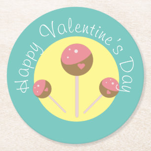 Porta-copo De Papel Redondo Bolo Doce Pirulito Valentines Rosa Azul Claro