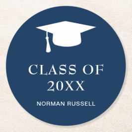 Porta-copo De Papel Redondo Boné de formatura Marinho Azul Simples Classe Do A