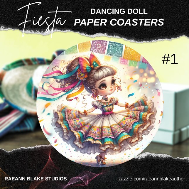 Porta-copo De Papel Redondo Boneca Dançante Fiesta (#1) Conjuntos de Coasters  (Criador carregado)