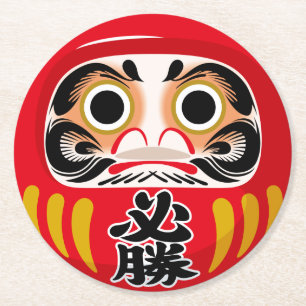 Porta-copo De Papel Redondo Boneco Daruma (amuleto tradicional japonês de boa