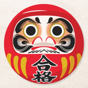 Porta-copo De Papel Redondo Boneco Daruma (amuleto tradicional japonês de boa